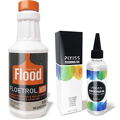 Floetrol Pouring Medium for Acrylic Paint | Flood Flotrol Additive | Pixiss Acrylic Pouring Oil for Creating Cells Perfect Flow 100% Pure High Grade Silicone (100ml/3.3-Ounce)