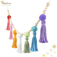 Load image into Gallery viewer, DrCor Pastel Rainbow Pom Pom Tassel Garland Wood Beaded Colorful Banner for Baby Shower Birthday Party Holiday Classroom Nursery Kids Room Decor
