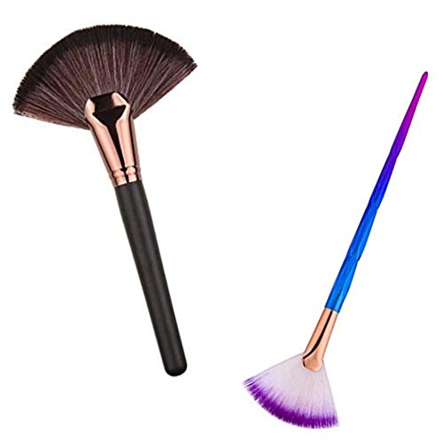 HUIFEN Large Fan Makeup Brush, Portable Slim Professional Apply Perfect For Highlight And Bronzer Cheekbones Brush, 2pcs Together Soft Cosmetic Make Up Tool Foundation Powder Contour Brush (Fan brush)