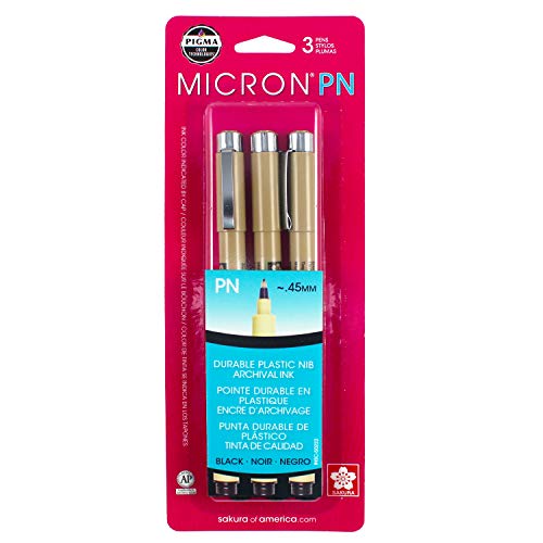Sakura Black Pigma Micron PN Pens .45mm 3/Pkg, Original Version