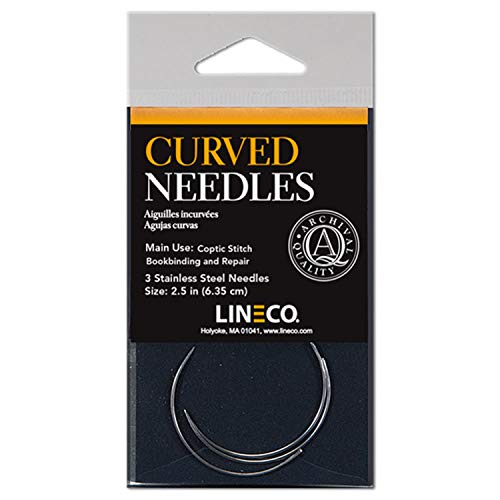 Lineco Full Length 2.5 Inch Curved Sewing Needles. Use for Optic Stitch Bookbinding and Book Repair. 3 Needles Per Package. DIY, Crafts, Journaling, Scrapbooking, Leather.