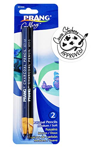 PRANG Artist Charcoal Pencil Sets, Set of 2 Charcoal Pencils, 1 Medium and 1 Soft, Black (60300)