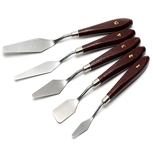 CONDA Palette Knife Painting Stainless Steel Spatula Palette Knife Oil Paint Metal Knives Wood Handle (Red 5 Piece)