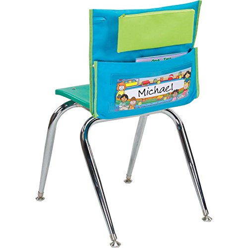 Really Good Stuff Deluxe Chair Pockets - Set of 6 - Early Childhood Classroom Chair Organizer with Pencil Pouch and Name Tag Keeps Students Organized and Classrooms Neat - Teal/Green