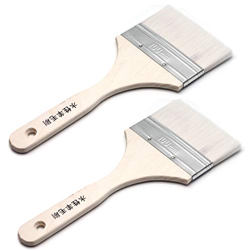 Autoly 4 Inch Width Bristle Paint, Chip and Utility Paint Brushes for Paint, Stains, Varnishes, Glues, and Gesso-2 Pcs