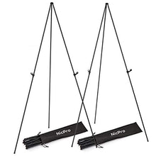 Load image into Gallery viewer, Nicprp Folding Easels for Display, 2 Pack 63 Inch Metal Floor Easel Stand Tripod Black Portable for Artist Poster Wedding with Carry Bag
