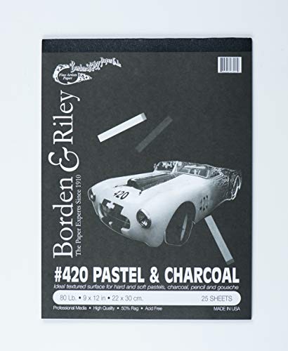 Borden & Riley #420 Charcoal and Pastel Pad, 9 x 12 Inches, 80 lb, 25 Portrait-Black Sheets, 1 Pad Each (420P091225)