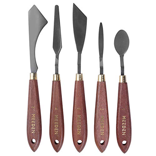 MEEDEN 5-Piece Painting Knife Set, Versatile Stainless Steel Spatula Palette Knives Painting Mixing Scraper for Oil Acrylic and More