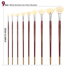 Load image into Gallery viewer, Dainayw White Bristles Fan Paint Brushes, Profession Artist Oil Acrylic Painting Brush Set, Long Handle 9 Pcs
