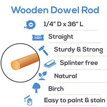 Load image into Gallery viewer, Dowel Rods Wood Sticks Wooden Dowel Rods – 1/4 x 36 Inch Unfinished Hardwood Sticks – for Crafts and DIYers – 10 Pieces by Woodpeckers
