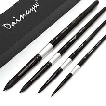 Load image into Gallery viewer, dainayw Round Watercolor Paint Brushes Squirrel Hair Professional Artist Painting Mop - 4Pcs Black Handle
