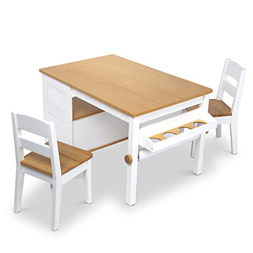 Melissa & Doug Wooden Art Table and 2 Chairs Set – Light Woodgrain/White