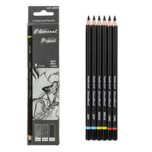 Load image into Gallery viewer, Pacific Arc Premium Charcoal Drawing Pencils for Artists - 6 Pieces Soft Medium and Hard - Charcoal Pencils for Drawing, Sketching and Shading - Great Non Toxic Art Supplies Set for Adults and Kids
