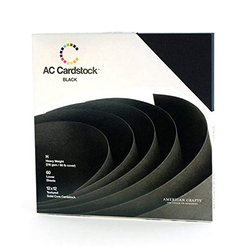 12 x 12-inch Black AC Cardstock Pack by American Crafts | Includes 60 sheets of heavy weight, textured black cardstock