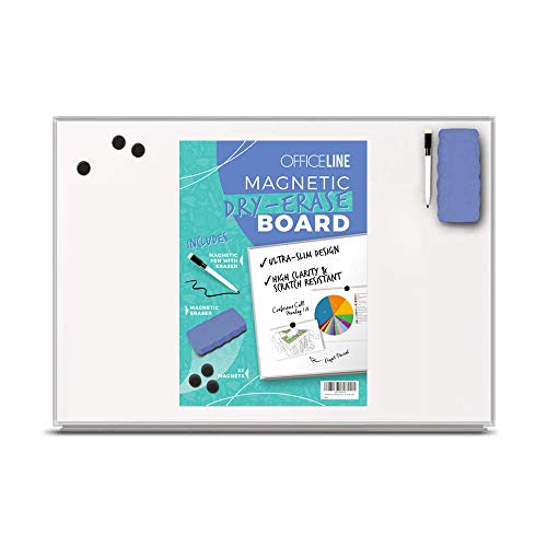 Officeline Ultra-Slim, Lightweight Magnetic Dry Erase Board & Accessories (Includes Whiteboard Pen & Pen Tray, 3 x Magnets & Eraser) (24 x 36 Inch)