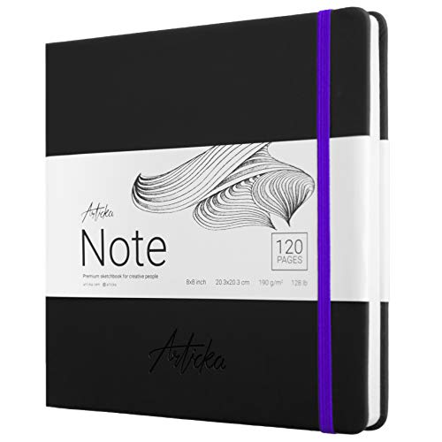 Articka Note Hardcover Sketchbook – Square Hardbound Sketch Journal – 8 x 8 Inch Art Book – 120 Pages with Elastic Closure – 180GSM High Quality Paper – Ideal for Pencils, Graphite, Charcoal, Pen