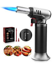 Load image into Gallery viewer, Butane Torch with Fuel Gauge,Homitt Refillable Cooking Torches with One-handed Operation &amp;Safety Lock,Adjustable Flame,Fit All Butane Tanks Kitchen Culinary Butane Torch for Cooking,Baking,BBQ
