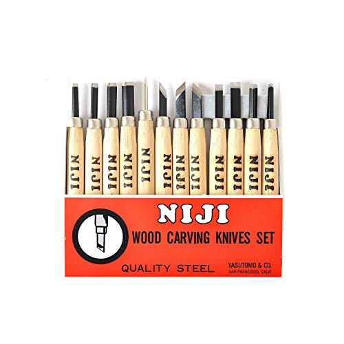 Niji Yasutomo Wood and Linoleum Cutting Set, Set of 12, Wood, 4-1/2 in handles