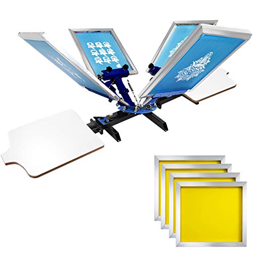 VEVOR Screen Printing 4 Color 2 Station Screen Printing Machine and 4 Pieces 20x20 Inch Aluminum Screen Frame with Yellow 355 Count Mesh