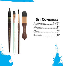 Load image into Gallery viewer, Princeton Artist Brush, Neptune Series 4750, 4-Piece Synthetic Squirrel Watercolor Paint Brush Set, Includes Aquarelle, Mottler, Quill &amp; Round Brushes

