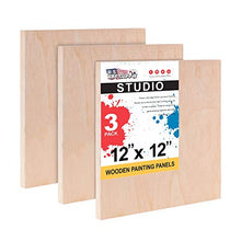 Load image into Gallery viewer, U.S. Art Supply 12&quot; x 12&quot; Birch Wood Paint Pouring Panel Boards, Studio 3/4&quot; Deep Cradle (Pack of 3) - Artist Wooden Wall Canvases - Painting Mixed-Media Craft, Acrylic, Oil, Watercolor, Encaustic
