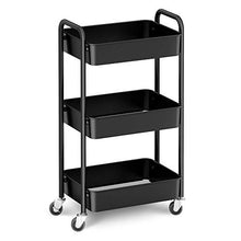 Load image into Gallery viewer, CAXXA 3-Tier Rolling Metal Storage Organizer - Mobile Utility Cart, Kitchen Cart with Caster Wheels (Black)
