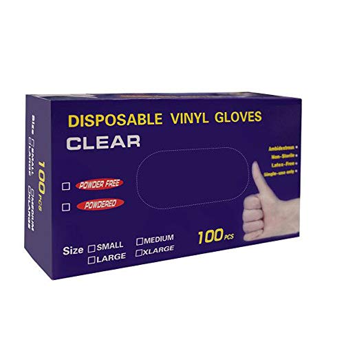 Koi Beauty Disposable Vinyl Gloves - Powder Free, Clear, Latex Free and Allergy Free PVC Work Gloves Small Medium Large