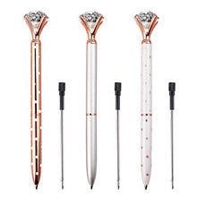 Load image into Gallery viewer, LONGKEY 3PCS Diamond Pens Big Crystal Diamond Ballpoint Pen Bling Metal Ballpoint Pen Offices and Schools, Silver/White With Rose Polka Dots/Rose Gold with White Polka Dots, Includes 3 Pen Refills.
