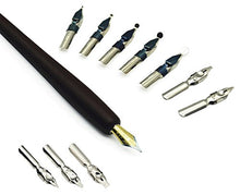 Load image into Gallery viewer, Plotube Wooden Pen Calligraphy Set - Dip Pen Gift Writing Case - Black Ink Bottle &amp; Golden Pen Holder &amp; 11 Nibs and Beginner&#39;s Manual
