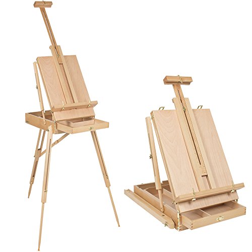 Kuyal Wooden Easel & Painting Storage Box with Drawer, Shoulder Strap, Palette ,Indoor Outdoor Field Folding Portable Easel, Box Easel Sketchbox for Painting, Sketching, Display