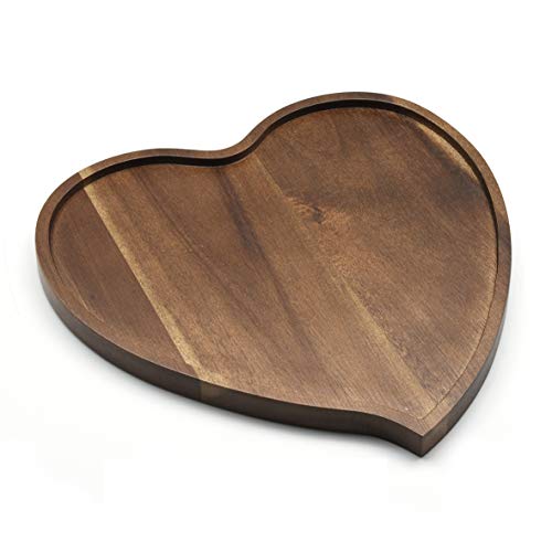 JB Home Collection 4568, Premium Acacia Wood Heart Shape Romantic Wedding Serving Tray Plate for Snack Cake Fruit Nuts Appetizer,8.25