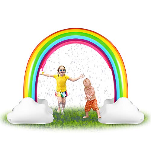 HAPAH Inflatable Rainbow Sprinkler Backyard Games Summer Outside Water Toy, Yard Fun for Kids with Over 6 Feet Long Giant Sprinkler