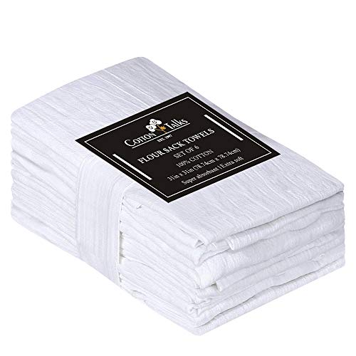 Cotton Talks Flour Sack Towels - 31” x 31” Kitchen Dish Towels - 6 Pieces White Kitchen Towels - 100% Cotton Fabric - Multi-Purpose Towels for Kitchen - Reusable Tea Towels Extra Large