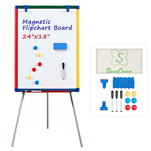 Magnetic Whiteboard Easel with Stand Dry Erase Flipchart Board for School Classroom Home Children Teaching Display,Colorful Frame,24x18inches