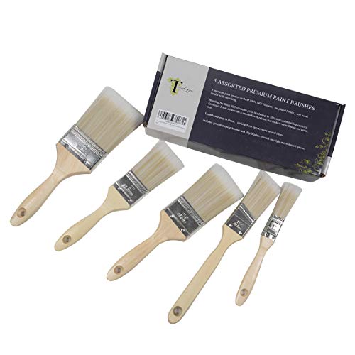 TAVOLOZZA 5 PCS Paint and Chip Paint Brushes with Wooden Handle for Paint, Stains, Varnishes, Glues, Acrylics and Gesso