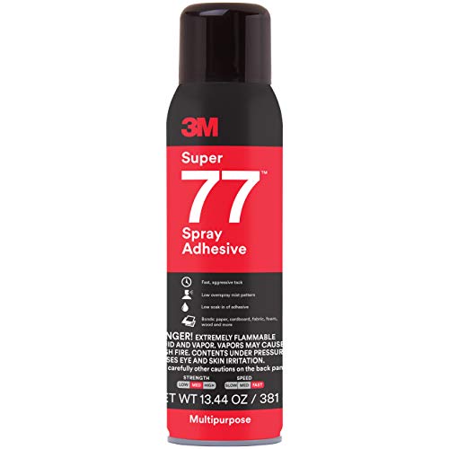 3M Super 77 Multipurpose Permanent Spray Adhesive Glue, Paper, Cardboard, Fabric, Plastic, Metal, Wood, Net Wt 13.44 oz