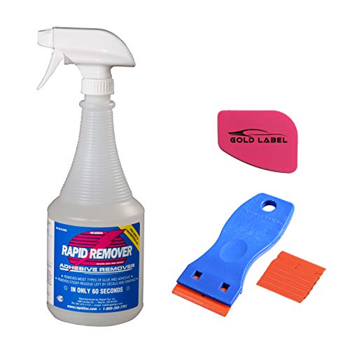 Rapid Remover Adhesive Remover Kit with Lil Chizler and Plastic Razor Blade with 5 Extra Blades (32oz. Kit)