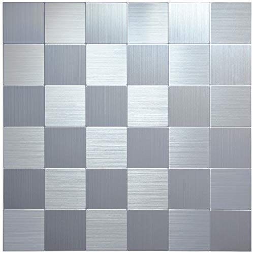 Crystiles Peel and Stick Mosaics Brushed Stainless Aluminum Wall Tile Backsplash Stick On Metal Tiles, 12