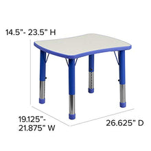 Load image into Gallery viewer, Flash Furniture 21.875&#39;&#39;W x 26.625&#39;&#39;L Rectangular Blue Plastic Height Adjustable Activity Table with Grey Top
