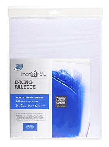 Grafix Impress Inking Palette, 9 by 12-Inch, 25-Pack 9 x 12”, Pad of 25 Disposable, Nonporous Clear Plastic Sheets Used for Rolling Out and Mixing Paint, Gummed on 2 Sides to Prevent Curling