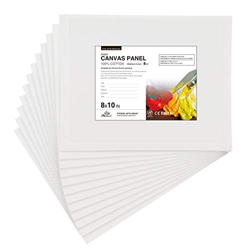 PHOENIX Artist Painting Canvas Panels - 8x10 Inch / 12 Pack - Triple Primed Cotton Canvas Boards for Oil & Acrylic Painting