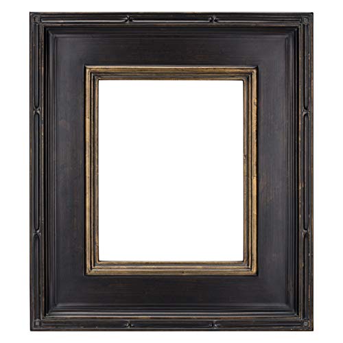 Creative Mark Museum Plein Aire Wooden Art Picture Frame Museum Quality Closed Corner 3.5 Inch Wide Frames - Antique Black w/Gold Detail - 8x10