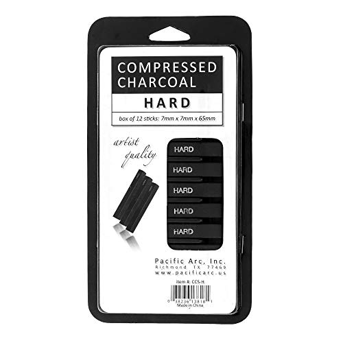 Pacific Arc Compressed Charcoal Sticks Hard 12 Pack for Drawing, Sketching, and Shading