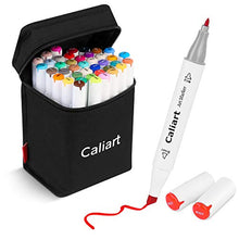 Load image into Gallery viewer, Caliart 40 Colors Dual Tip Art Markers Permanent Alcohol Based Markers Colored Artist Drawing Marker Pens Highlighters With Case for Coloring Animation Illustration Painting Card Making Underlining
