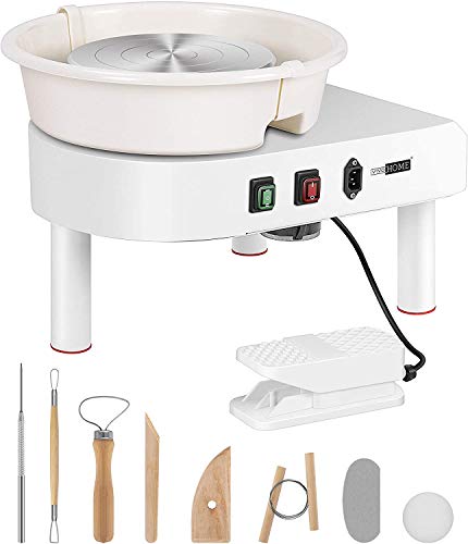 VIVOHOME 25CM Pottery Wheel Forming Machine 350W Electric DIY Clay Tool with Foot Pedal and Detachable Basin for Ceramic Work Art Craft White
