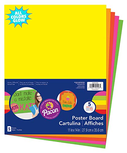 UCreate Neon Poster Board, 5 Assorted Colors, Neon, 11