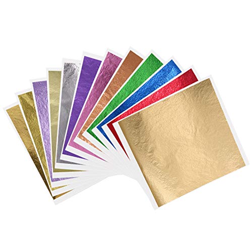 KINNO 12 Colors Imitation Gold Foil Sheets Multi-Color Gold Leaf Paper - 600 Pieces for Arts Decoration, Handcrafts, Gilding, Furniture, Nails, Paintings, Slime, Wall, Line, DIY 3.15 by 3.35 Inches