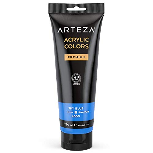 ARTEZA Acrylic Paint, Sky Blue Color 8.45 oz/250 ml Tube, Rich Pigment, Non Fading, Non Toxic, Single Color Paint for Artists, Hobby Painters & Kids