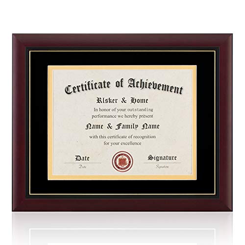 ELSKER&HOME 11×14 Certificate Frame - Solid Wood - Wide Molding - Luxury Black Velvet Mat - Semi-Tempered Glass - ONLY Fits 11×14 Document/Certificate (Velvet Mat,Black with Golden Rim)
