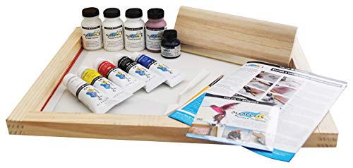 System 3 Printing Set by Daler Rowney, Transparent Screen, Wooden frame 41 x 55 cm, Squeegee 28.5 x 0.8 cm, 5 x 75 ml paints